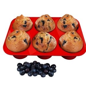 Kitchen HQ Silicone Muffin Pan Red Jumbo BPA-Free Non-Stick Cupcake Maker